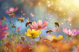 Close,Up,Group,Of,Bees,On,A,Flower